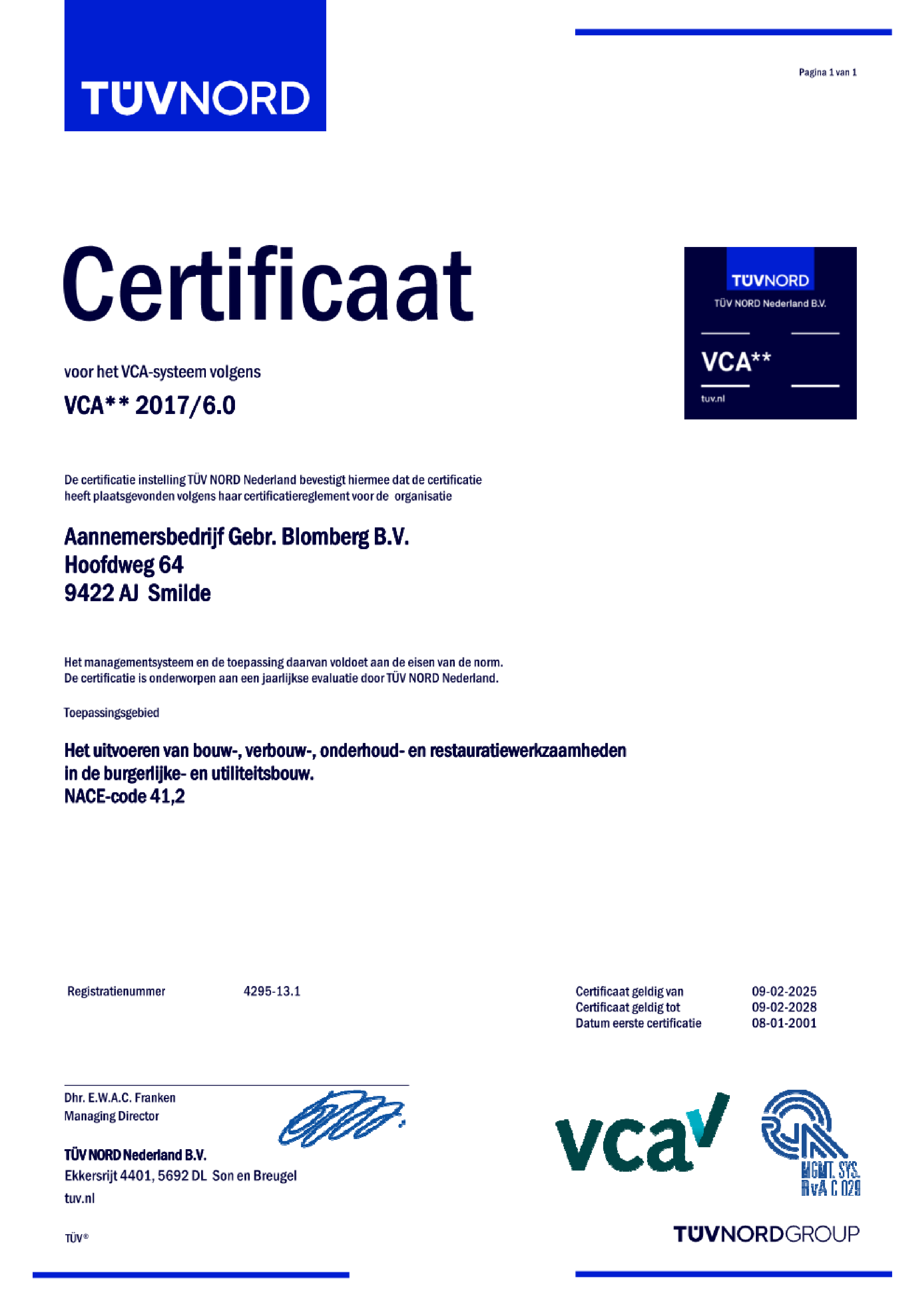 VCA Certificaat Blomberg